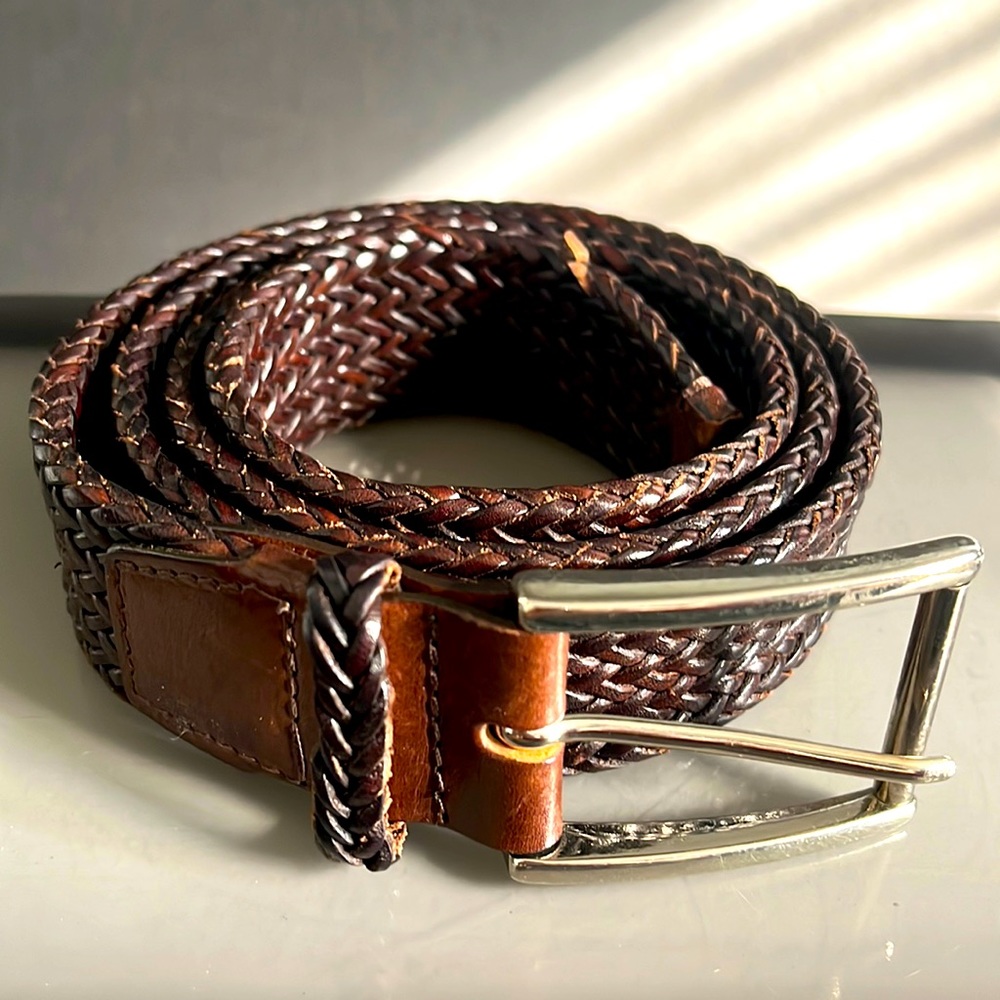 Orciani Men's Brown Leather Woven Belt - Italy